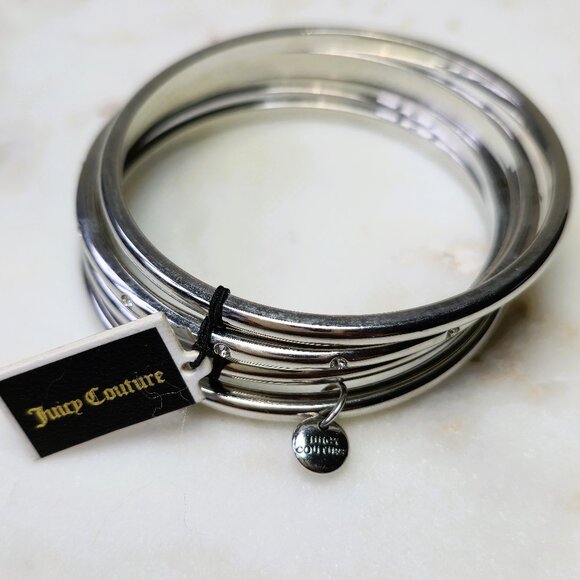 NWT Juicy Couture Silver Bangle Bracelet Set - Picture 1 of 5